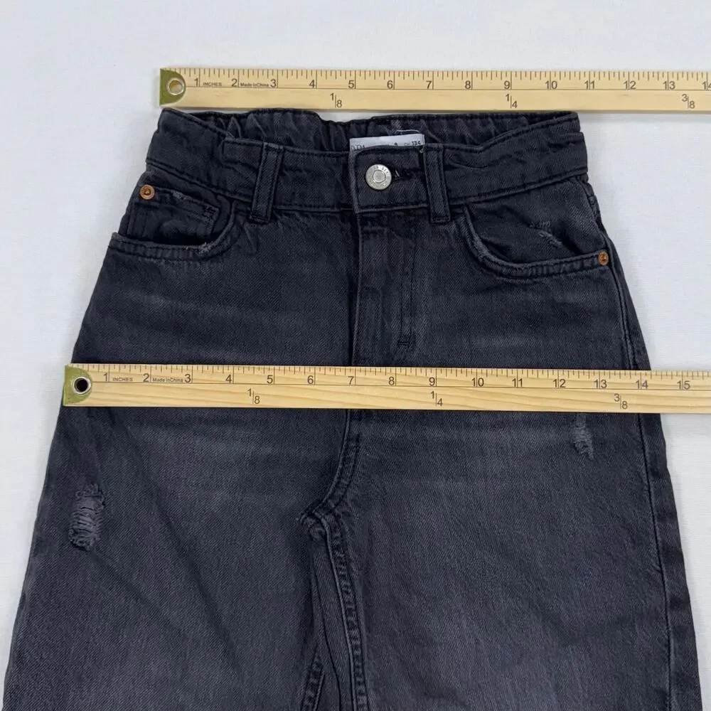 Zara Kids Girls Distressed Wide Leg Jean Size 9 Washed Black Gray